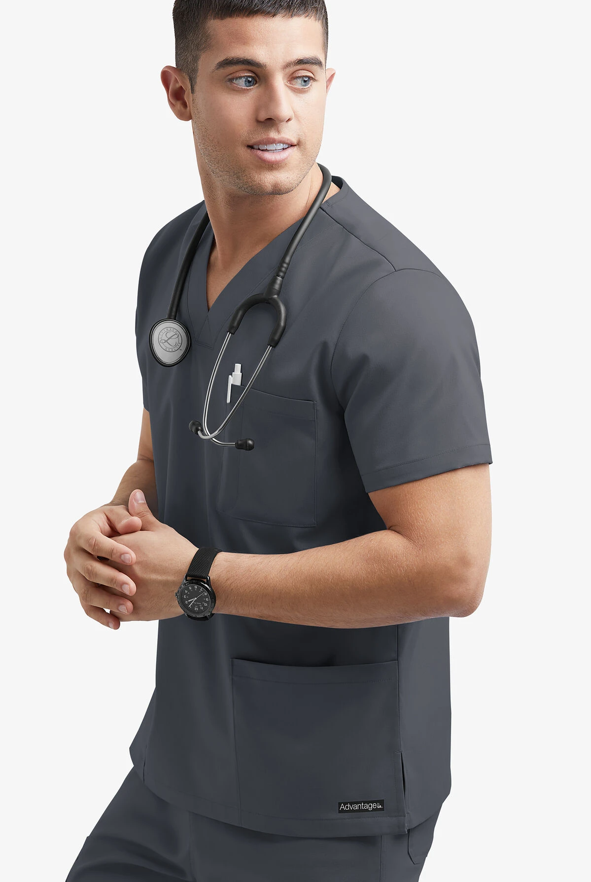 UA Advantage STRETCH Men's 6-Pocket V-Neck Scrub Top - Image 2