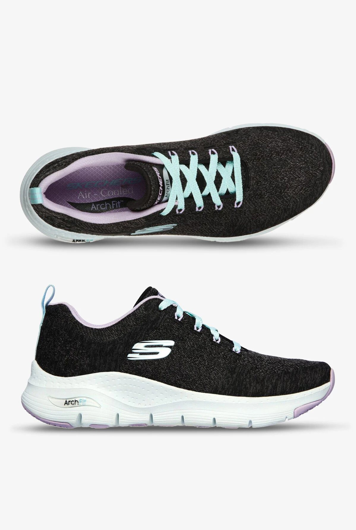 Skechers Sport Women's Arch Fit Comfy Wave Black/Lavender Trim Athletic Lace Up Nursing Shoes