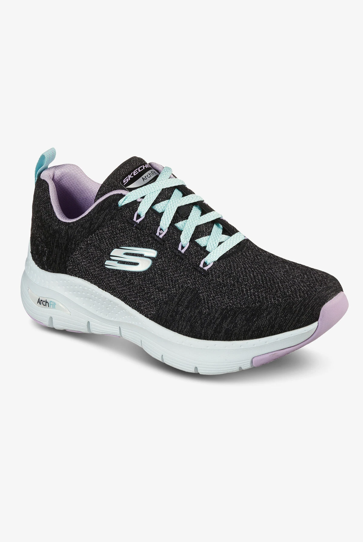 Skechers Sport Women's Arch Fit Comfy Wave Black/Lavender Trim Athletic Lace Up Nursing Shoes - Image 4