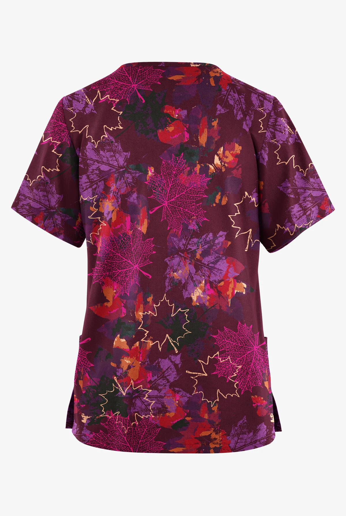 Butter-Soft Originals Autumn Park Wine Women's 2-Pocket Classic Fit V-Neck Printed Scrub Top - Image 2