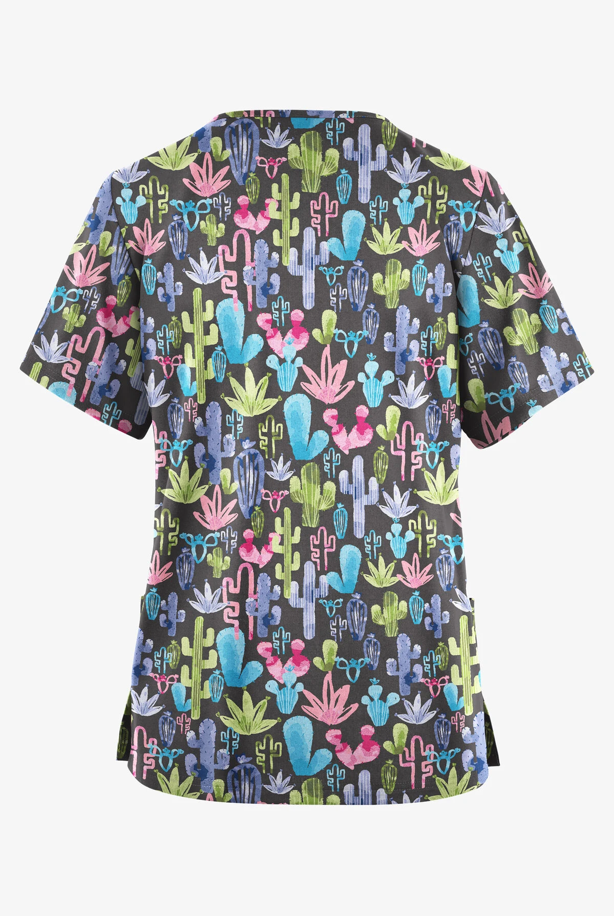 Butter-Soft Originals Desert Cactus Pewter Women's 2-Pocket Classic Fit V-Neck Printed Scrub Top - Image 2