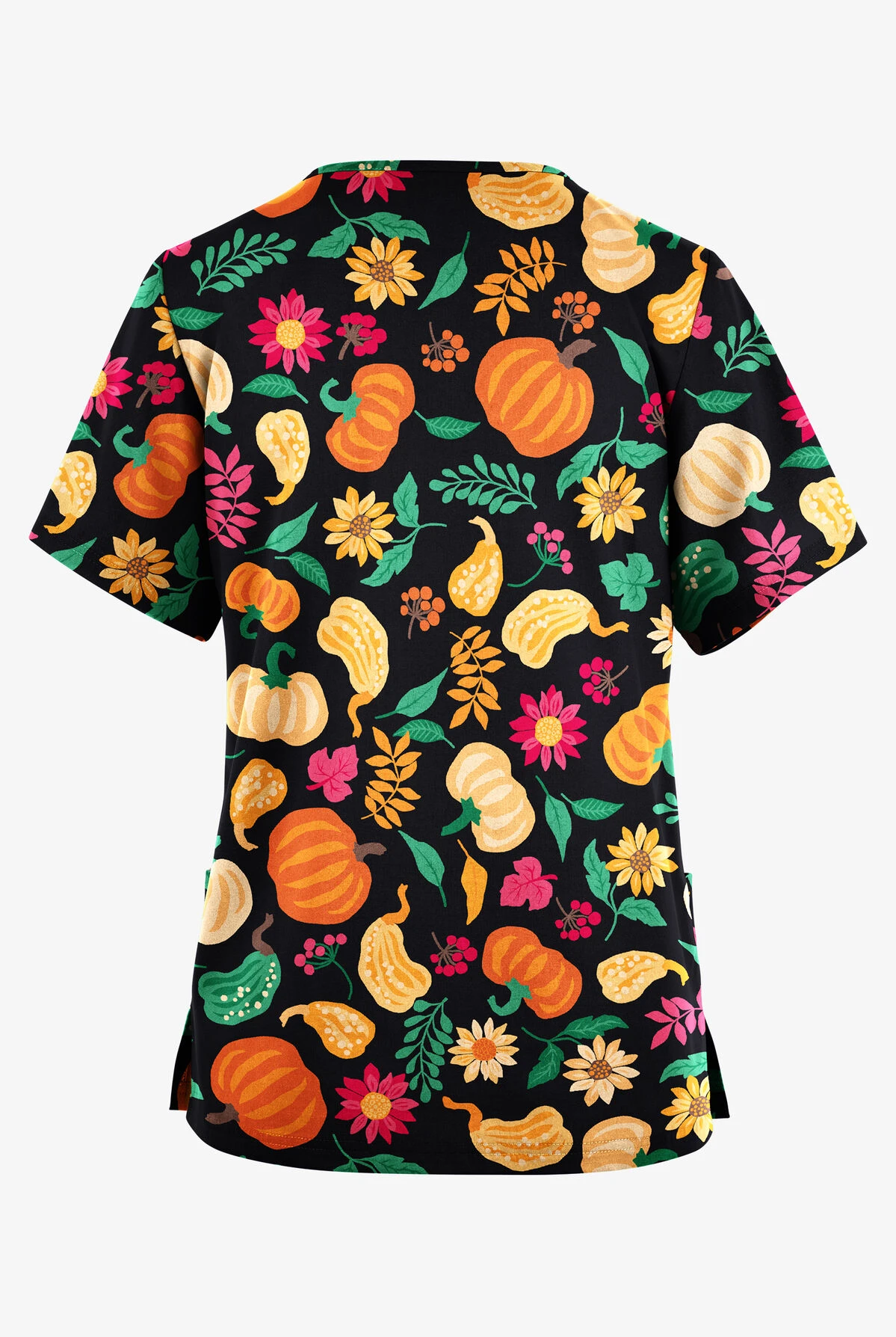 Butter-Soft Originals Fall Harvest Black Printed Women's 2-Pocket Classic Fit V-Neck Scrub Top - Image 2