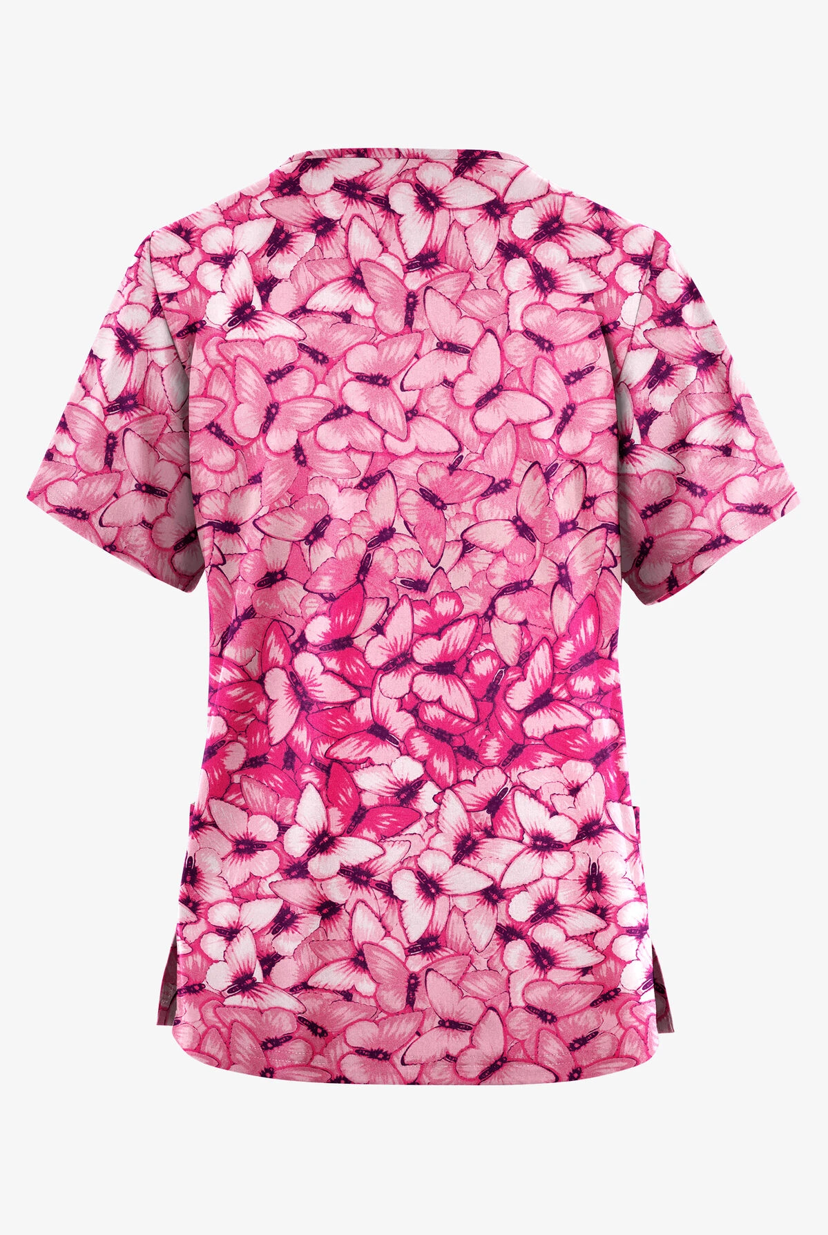 Butter-Soft Originals Garden Butterflies Blush Women's 2-Pocket Classic Fit V-Neck Printed Scrub Top - Image 2