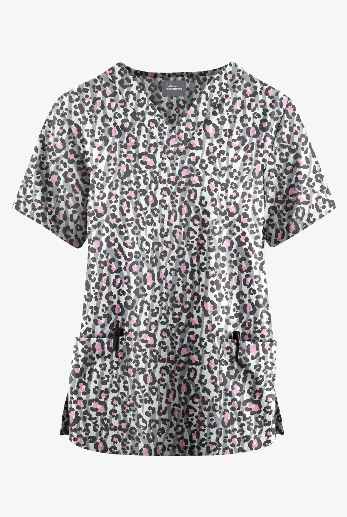 Butter-Soft Originals Jungle Mix Silver Women's 2-Pocket Classic Fit V-Neck Printed Scrub Top