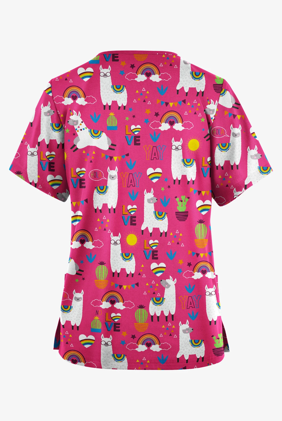 Butter-Soft Originals Llama Love Fuchsia Women's 2-Pocket Classic Fit V-Neck Printed Scrub Top - Image 2