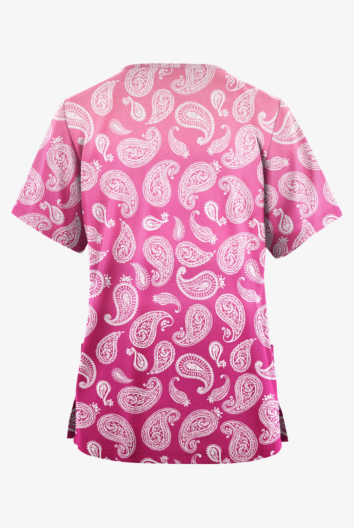 Butter-Soft Originals Paisley Gradient Fuchsia Women's 2-Pocket Classic Fit V-Neck Printed Scrub Top - Image 2