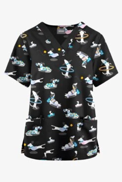 Butter-Soft Originals Playful Dachshunds Women's 2-Pocket Classic Fit V-Neck Printed Scrub Top