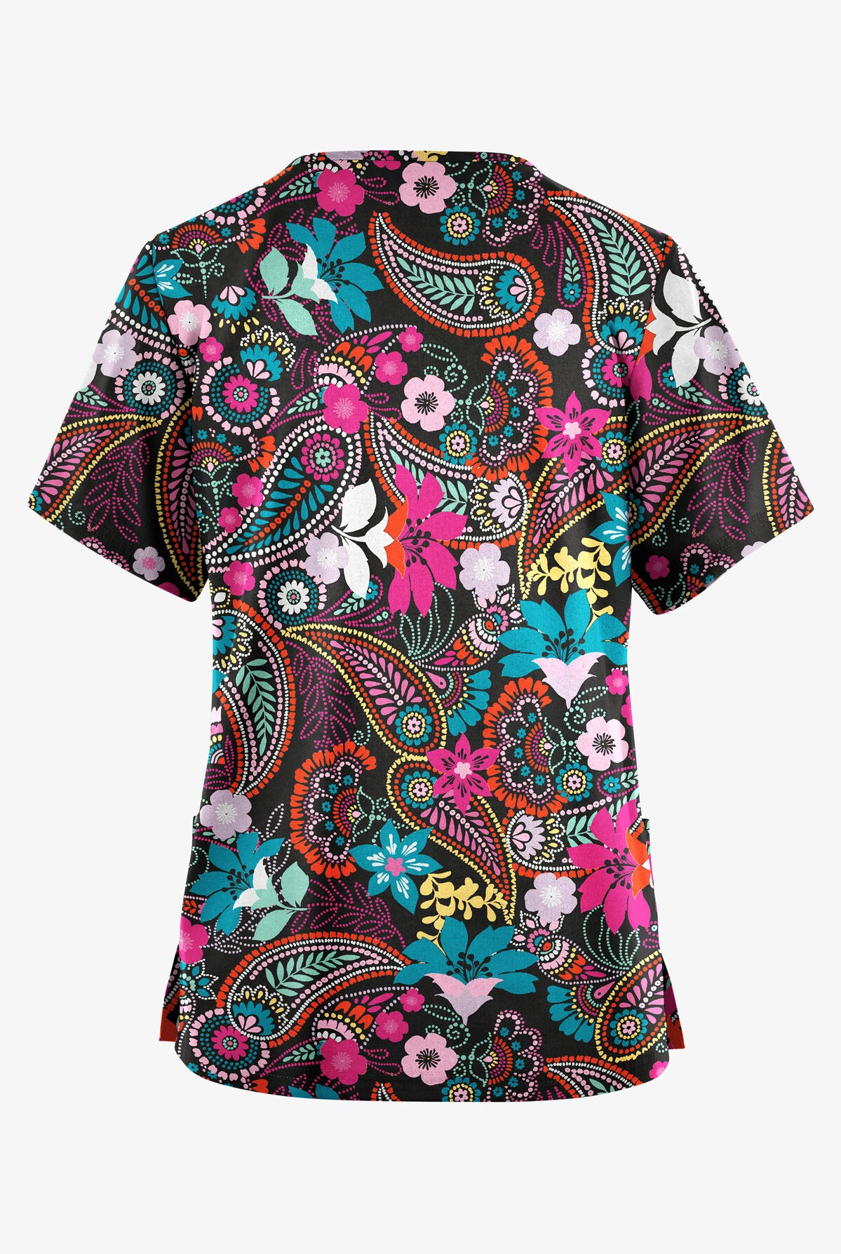 Butter-Soft Originals Royal Paisley Fuchsia Women's 2-Pocket Classic Fit V-Neck Printed Scrub Top - Image 2