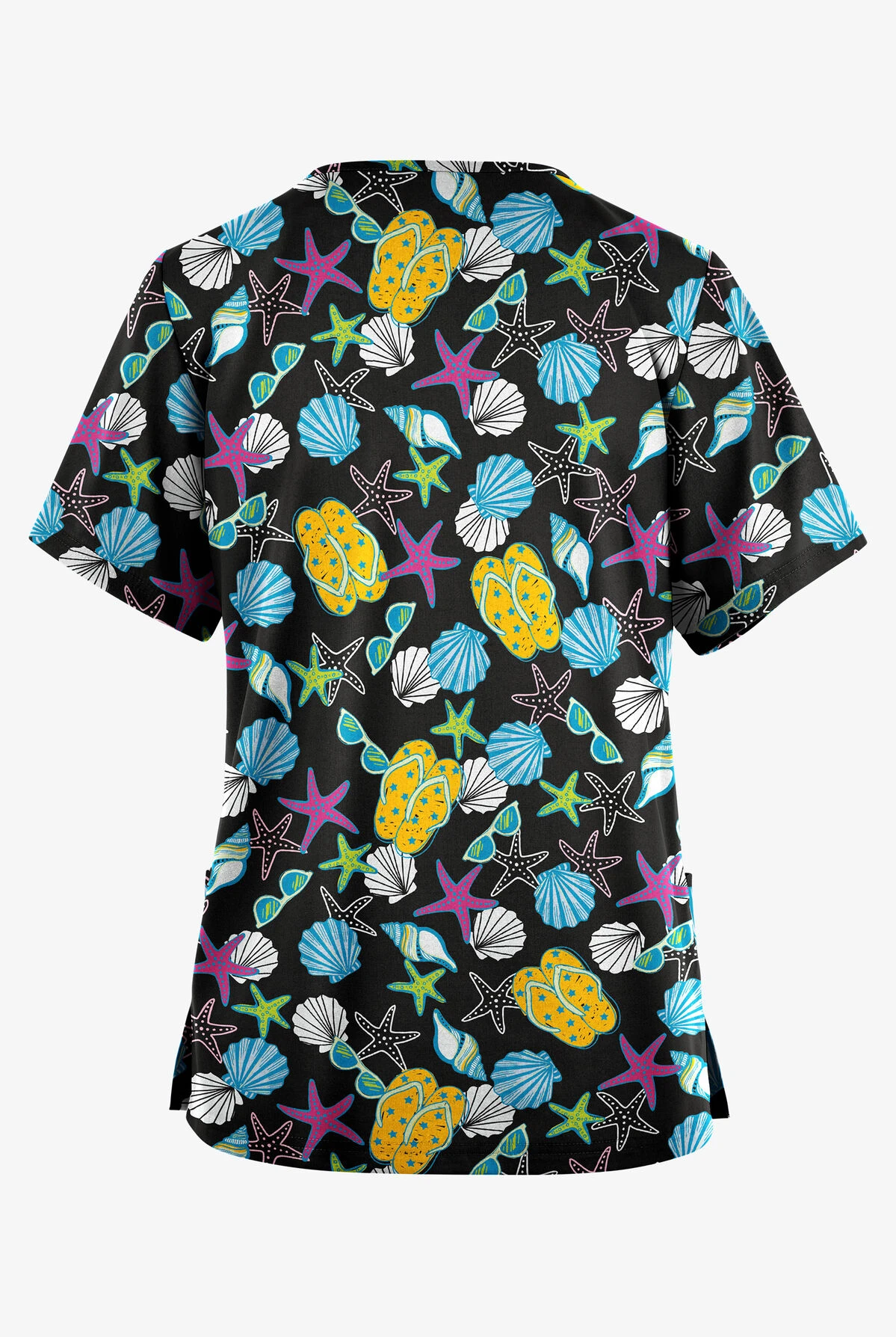 Butter-Soft Originals Walk On The Beach Women's 2-Pocket Classic Fit V-Neck Printed Scrub Top - Image 2