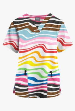 Butter-Soft Originals Wavy Stripe Women's 2-Pocket Classic Fit V-Neck Printed Scrub Top