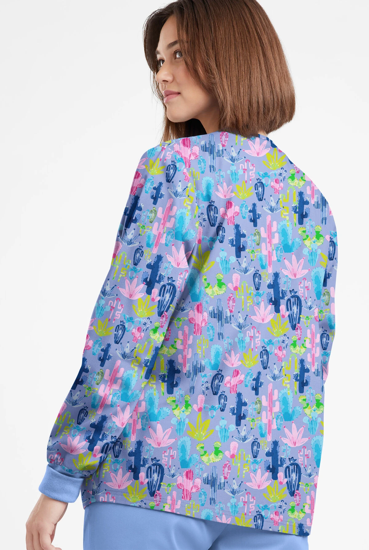 Butter-Soft Originals Desert Cactus Ceil Women's 3-Pocket Warm-Up Printed Scrub Jacket - Image 3