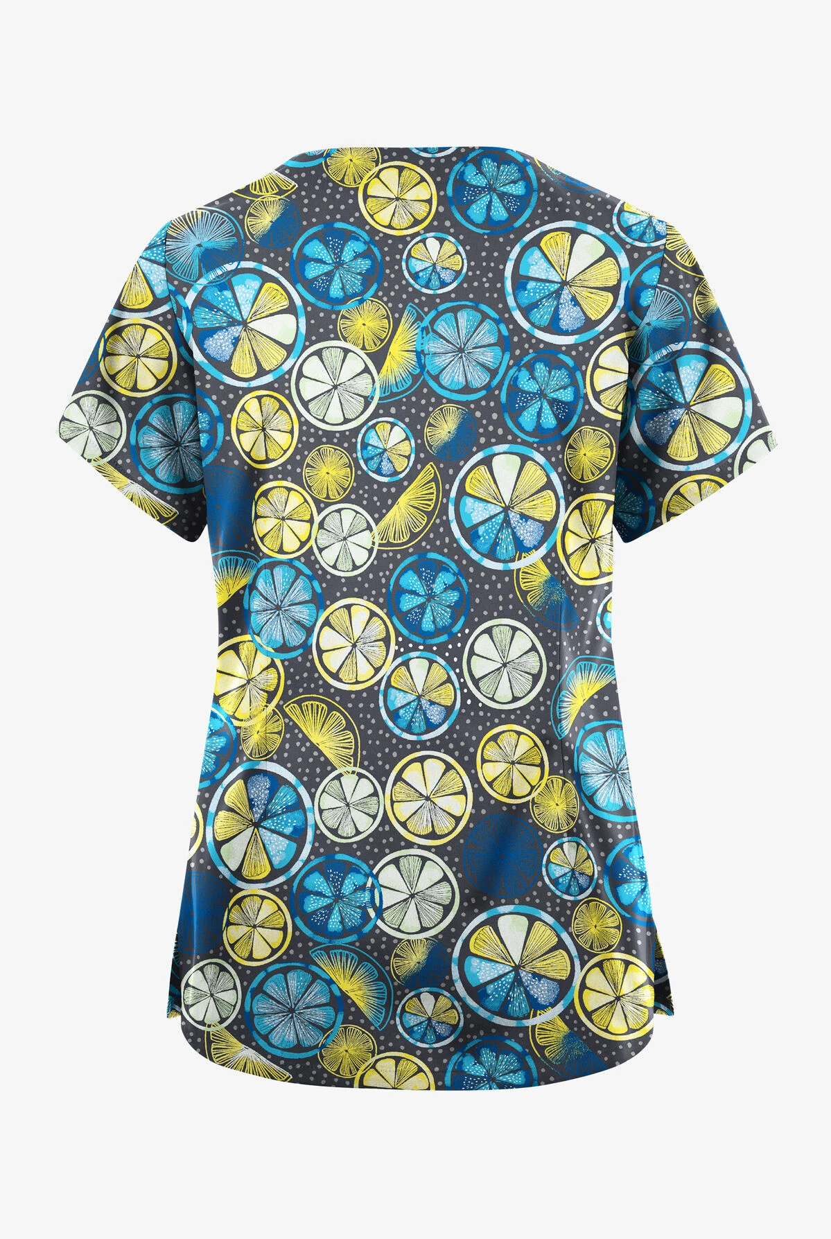 Butter-Soft Originals Citrus Slice Pewter Women's 6-Pocket Scallop Neck Printed Scrub Top - Image 2