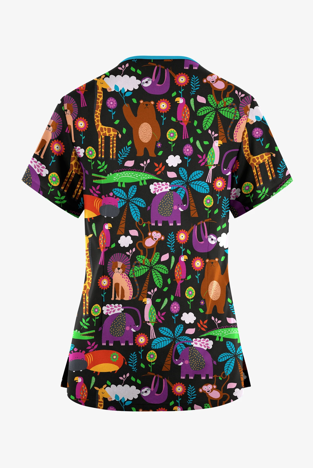 Butter-Soft Originals Jungle Party Women's 3-Pocket Criss Cross Printed Scrub Top - Image 2