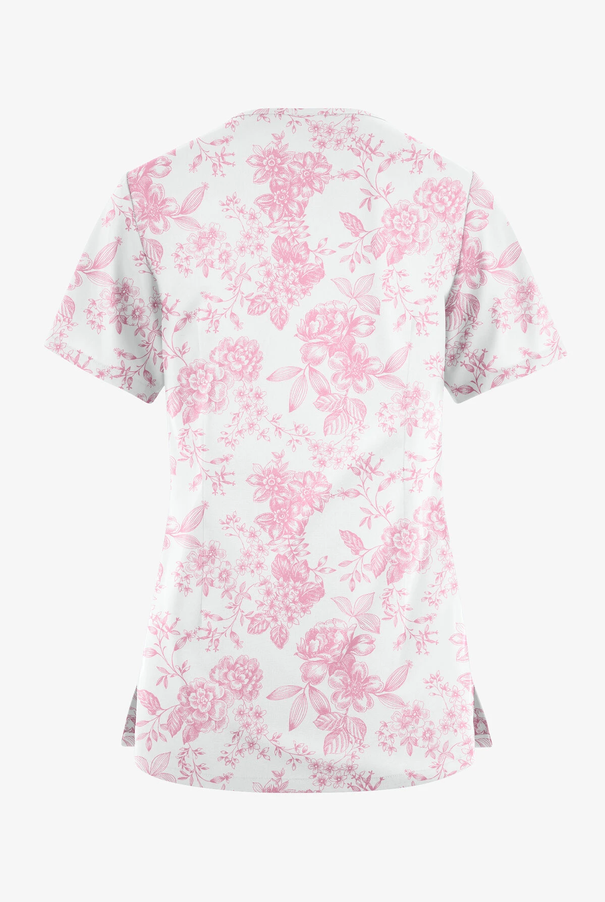 Butter-Soft Originals Etched Roses Blush Women's 7-Pocket Curved V-Neck Printed Scrub Top - Image 2