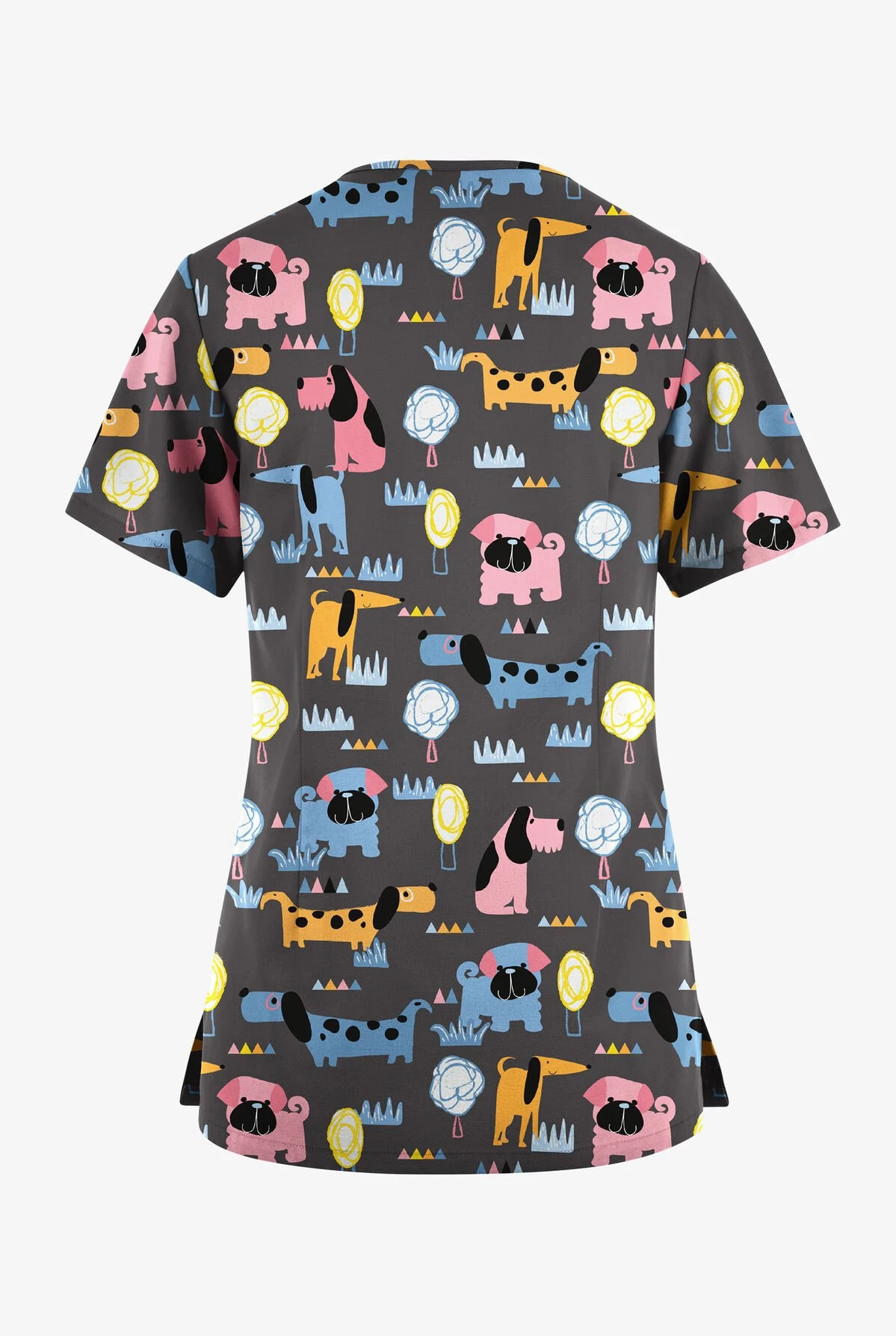 Butter-Soft Originals Meeting In The Park Pewter Women's 7-Pocket Rounded V-Neck Printed Scrub Top - Image 2