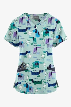 Butter-Soft Originals Meeting In The Park Women's 7-Pocket Rounded V-Neck Printed Scrub Top