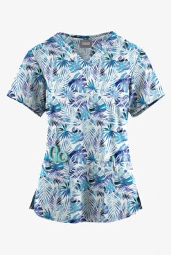 Butter-Soft Originals Tropical Garden Women's 4-Pocket Rounded V-Neck Printed Scrub TopĀ