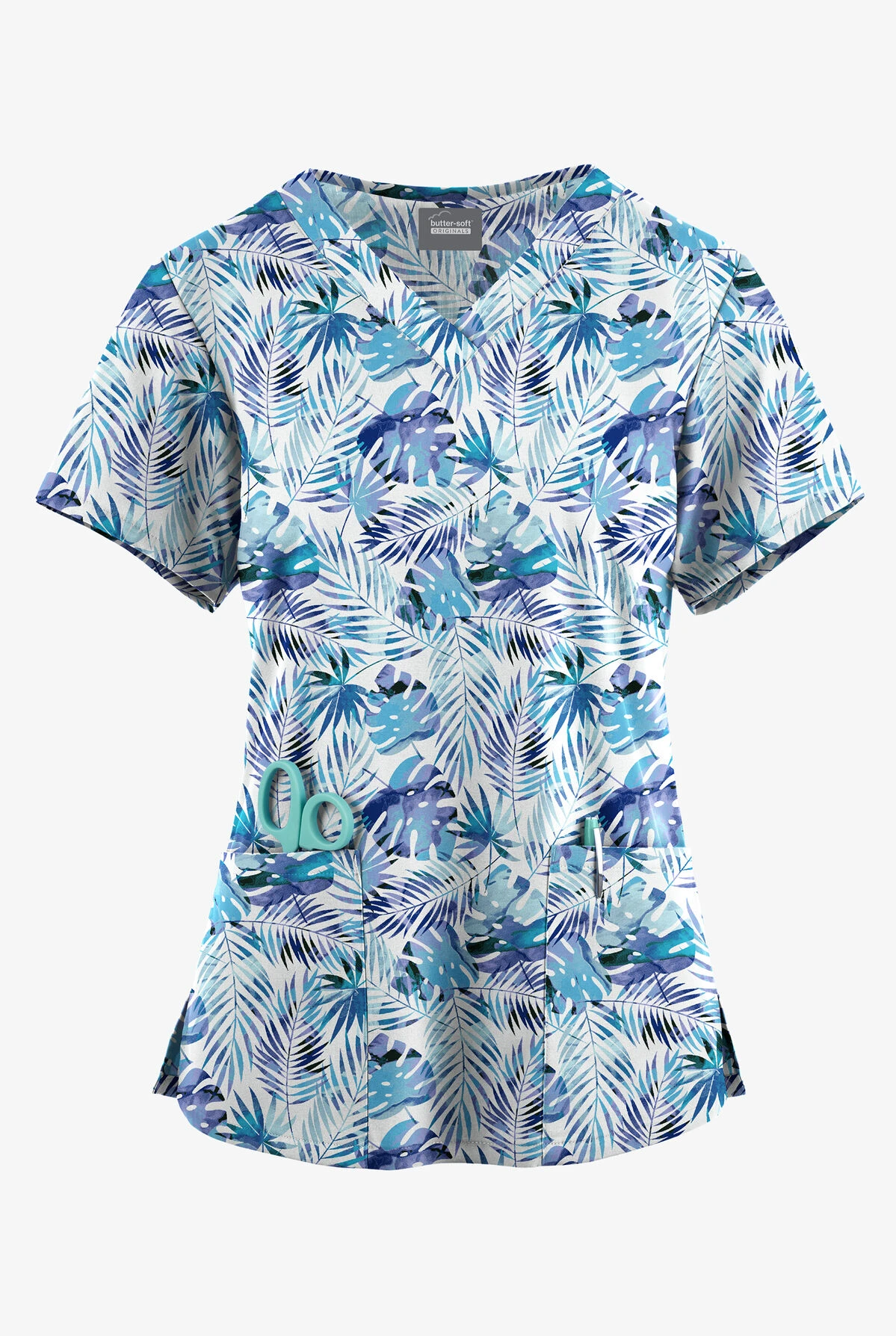 Butter-Soft Originals Tropical Garden Women's 4-Pocket Rounded V-Neck Printed Scrub TopÂ