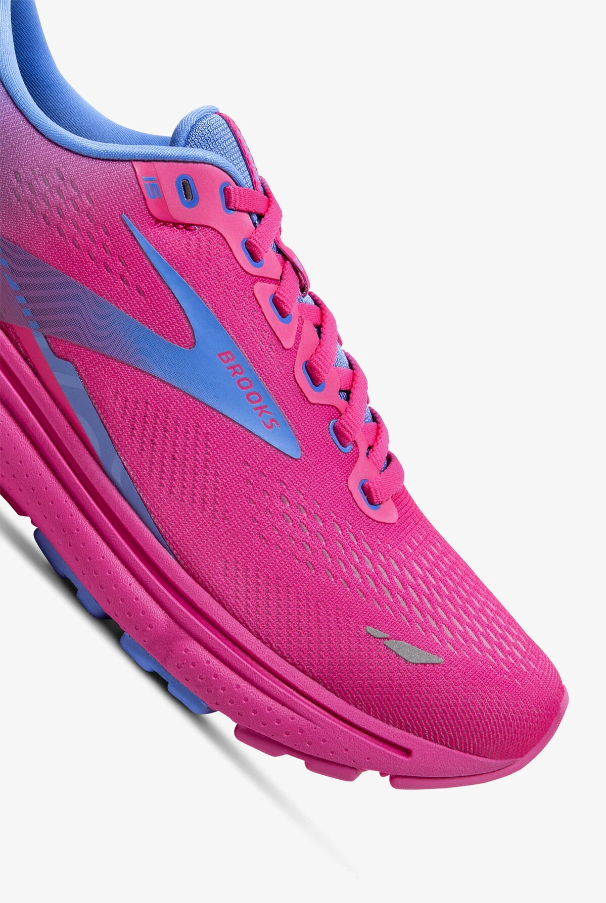 Brooks Women's Ghost 15 Pink Glo/Blue/Fuchsia Athletic Lace Up Nursing Shoes - Image 3