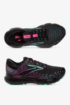 Brooks Women's Glycerin Black/Blue Light/Pink Athletic Lace Up Nursing Shoes