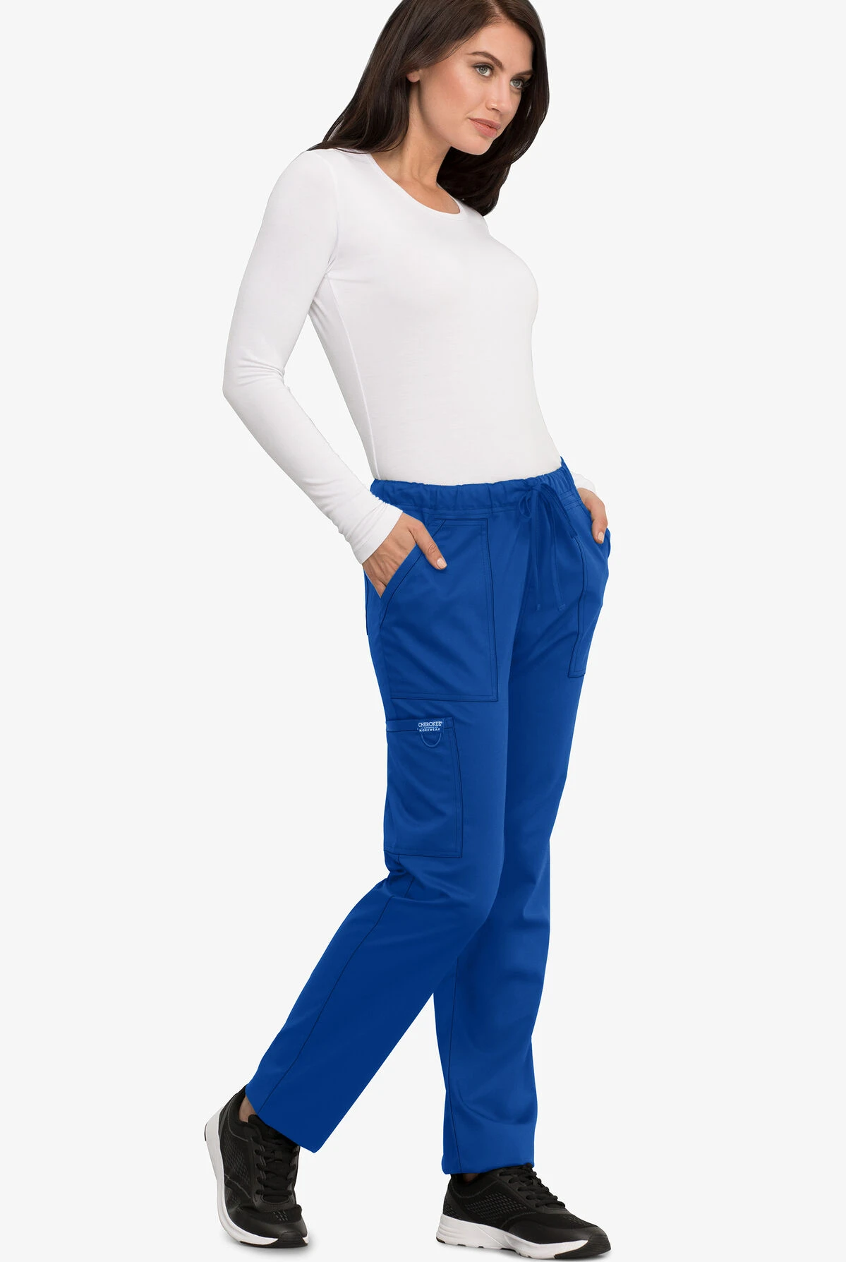 Cherokee Workwear Revolution Unisex 4-Pocket STRETCH Drawstring Cargo Scrub Pants - Short - Image 4