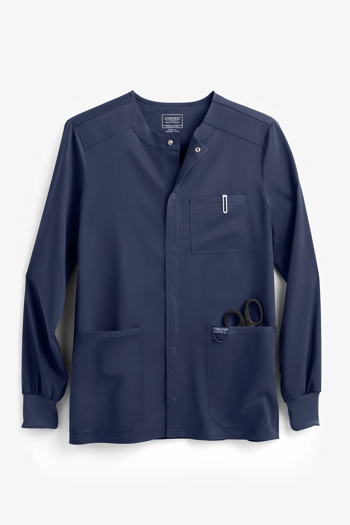 Cherokee Workwear Revolution Men's 3-Pocket STRETCH Snap Front Scrub Jacket