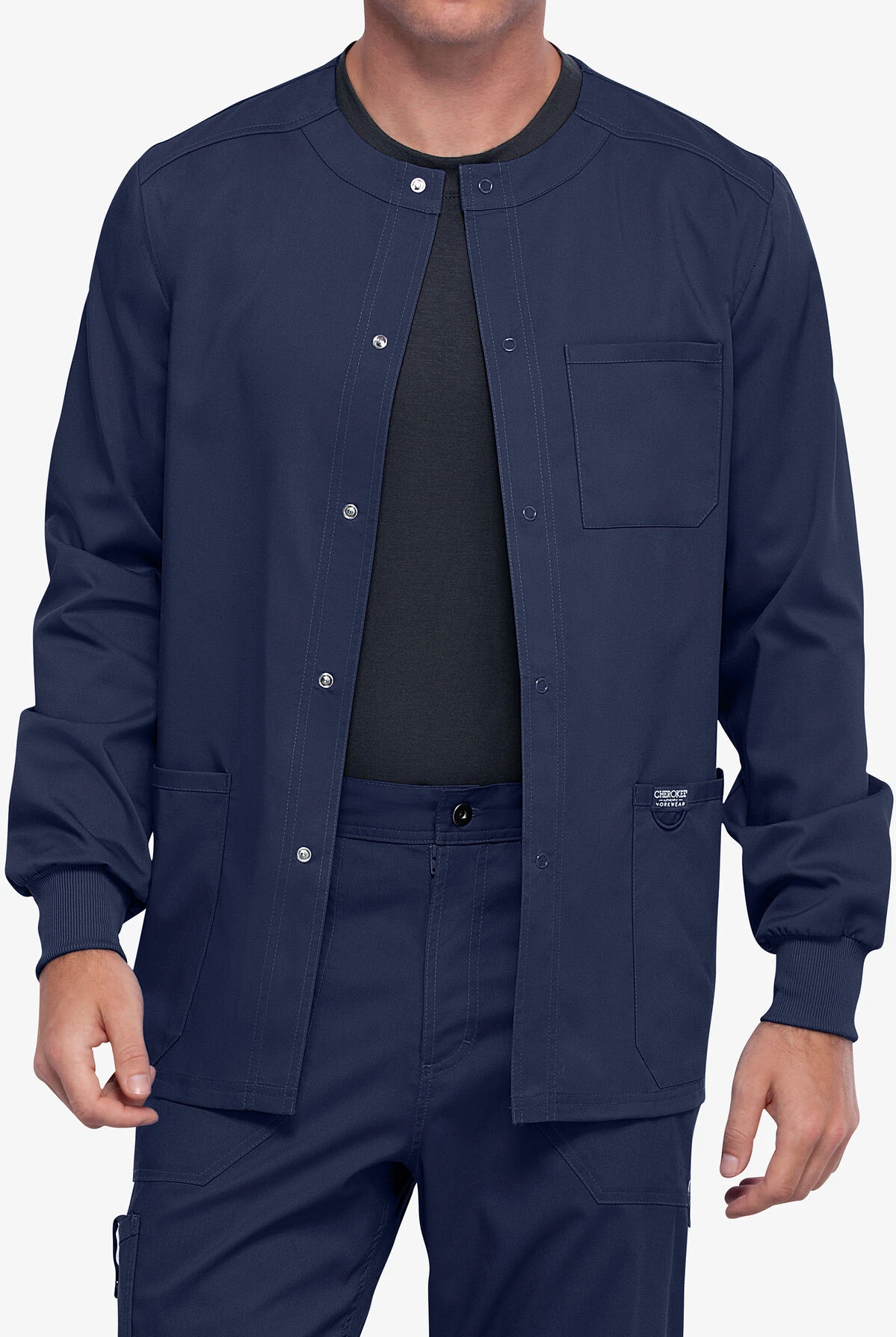 Cherokee Workwear Revolution Men's 3-Pocket STRETCH Snap Front Scrub Jacket - Image 2