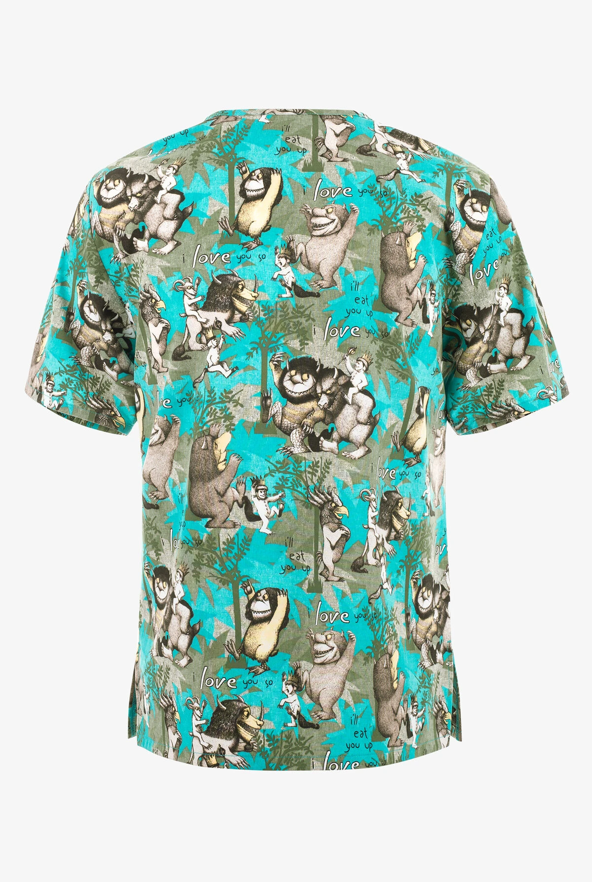 Cherokee Tooniforms Where The Wild Things Are Wild Rumpus Unisex 2-Pocket STRETCH V-Neck Print Scrub Top - Image 2