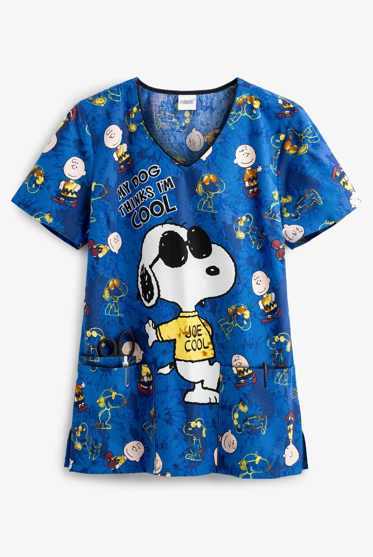 Cherokee Tooniforms Peanuts I'm Cool Women's 3-Pocket V-Neck Print Scrub Top