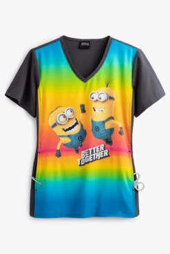 Cherokee Tooniforms Illumination Friends Together Women's 1-Pocket V-Neck Print Scrub Top