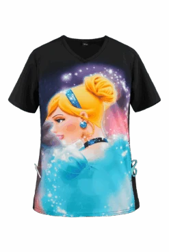 Cherokee Tooniforms Disney Cinderella Dream Women's 1-Pocket V-Neck Print Scrub Top