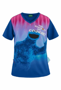 Cherokee TooniformsĀ Sesame Street Say Cookies Women's 1-Pocket V-Neck Print Scrub Top