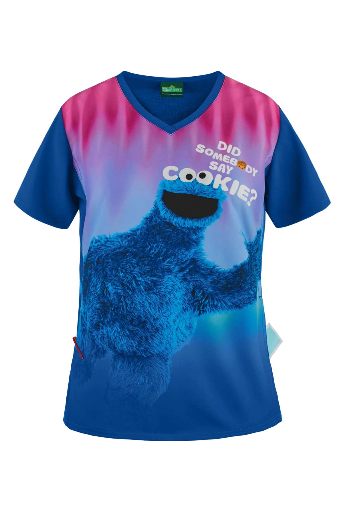 Cherokee Tooniforms Sesame Street Say Cookies Women's 1-Pocket V-Neck Print Scrub Top