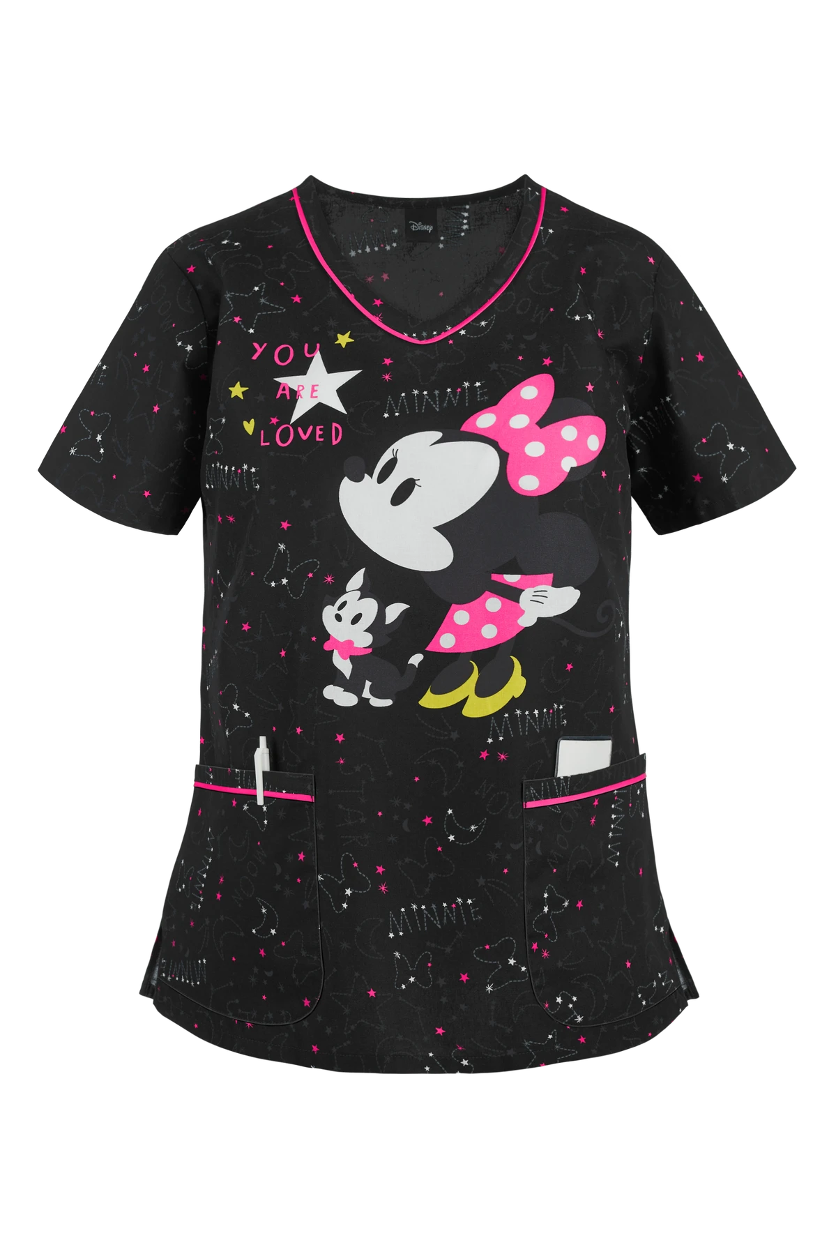 Cherokee Tooniforms Disney You Are Loved Women's 2-Pocket V-Neck Print Scrub Top