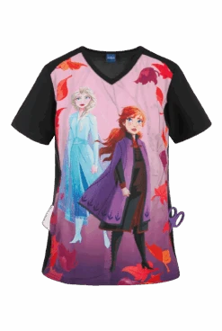 Cherokee Tooniforms Disney Frozen 2 Women's 1-Pocket V-Neck Print Scrub Top