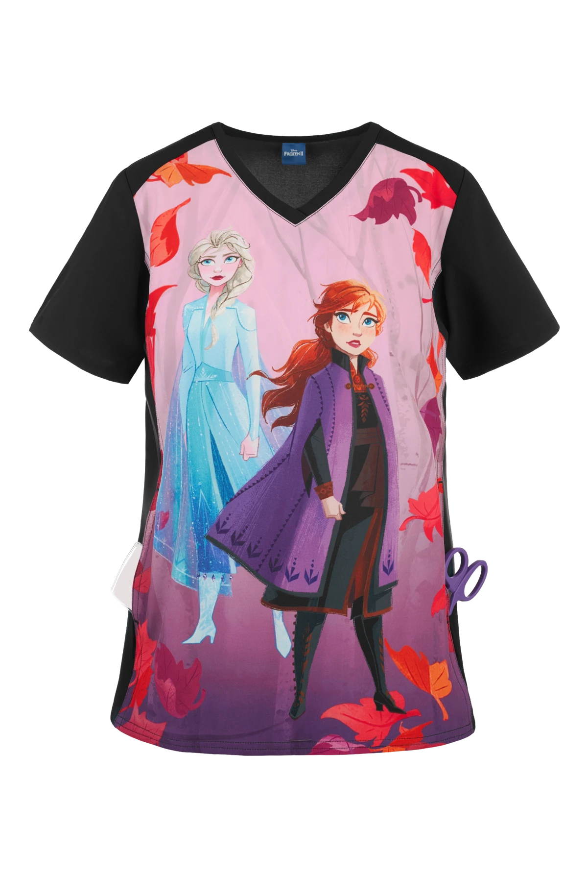 Cherokee Tooniforms Disney Frozen 2 Women's 1-Pocket V-Neck Print Scrub Top