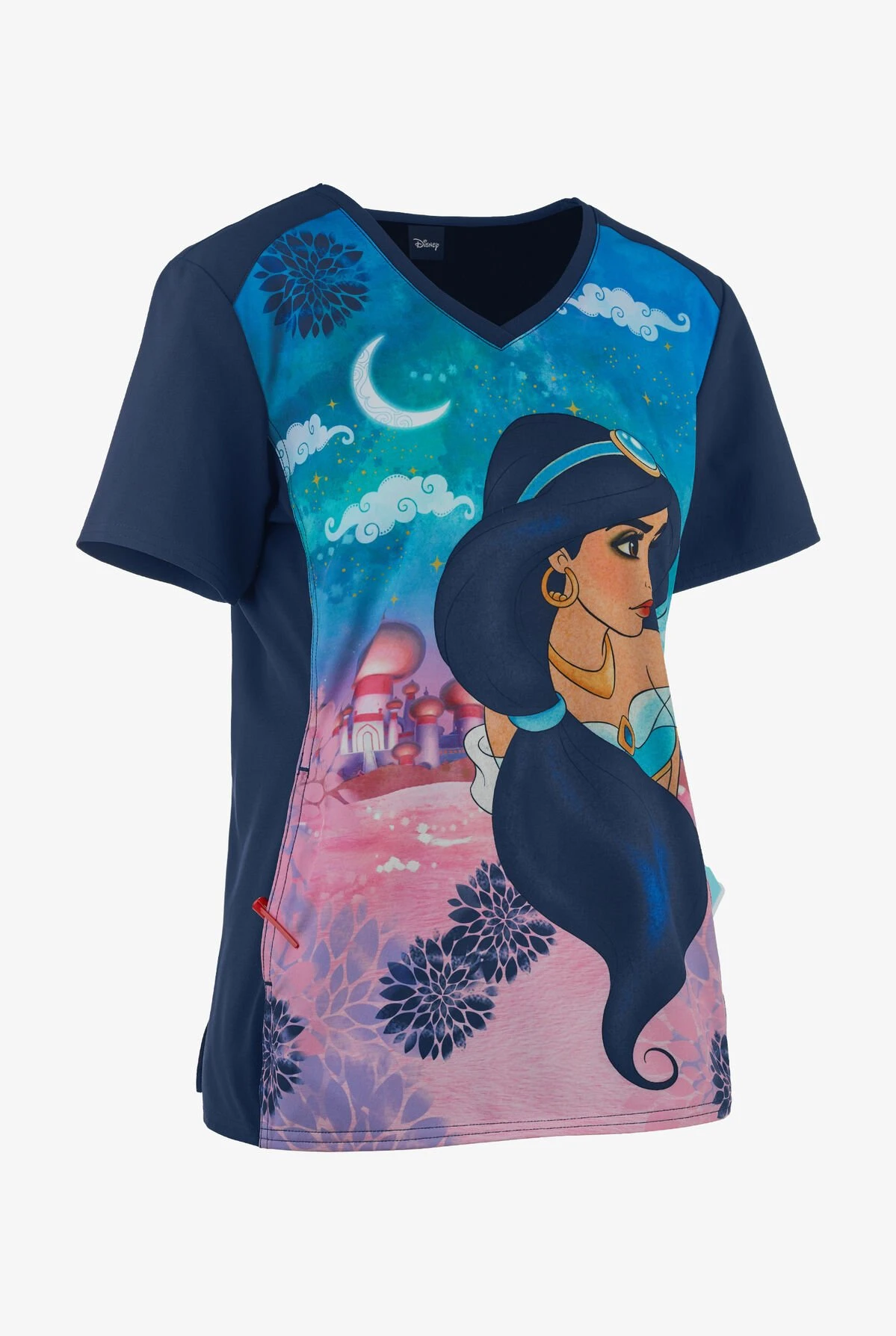 Cherokee Tooniforms Disney Jasmine Nights Women's 1-Pocket V-Neck Print Scrub Top - Image 3
