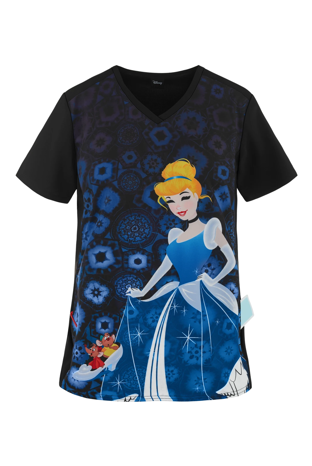 Cherokee Tooniforms Disney Glass Slipper Women's 1-Pocket V-Neck Print Scrub Top