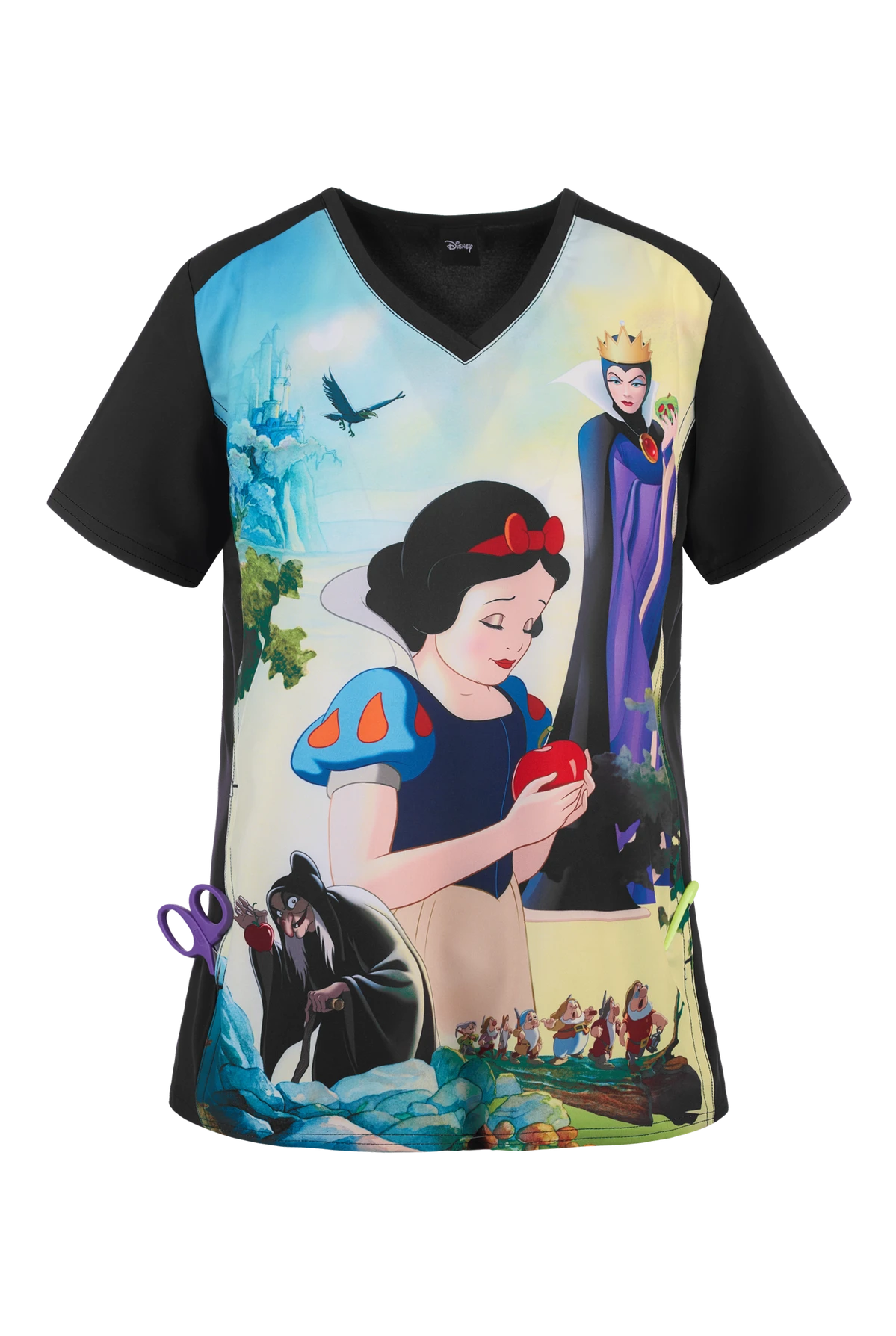 Cherokee Tooniforms Disney Enchanted Women's 1-Pocket V-Neck Print Scrub Top