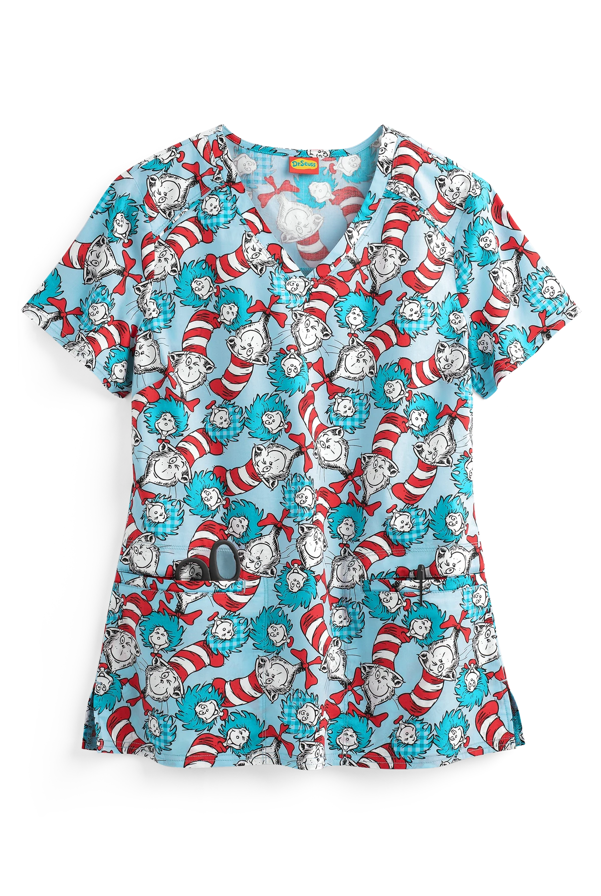 Cherokee Tooniforms Dr. Seuss Some Things Women's 2-Pocket V-Neck Print Scrub Top