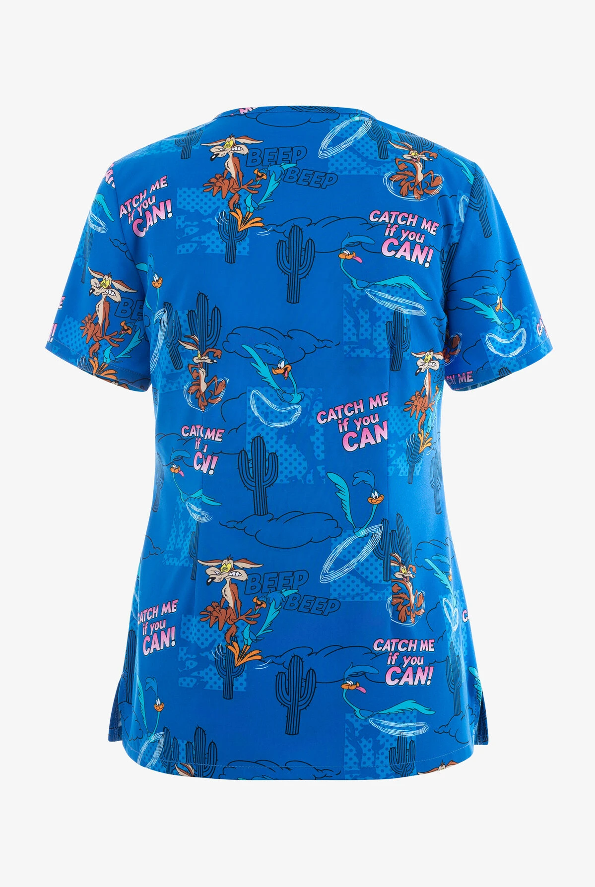Cherokee Tooniforms Catch Me Road Runner Women's 3-Pocket STRETCH V-Neck Print Scrub Top - Image 2