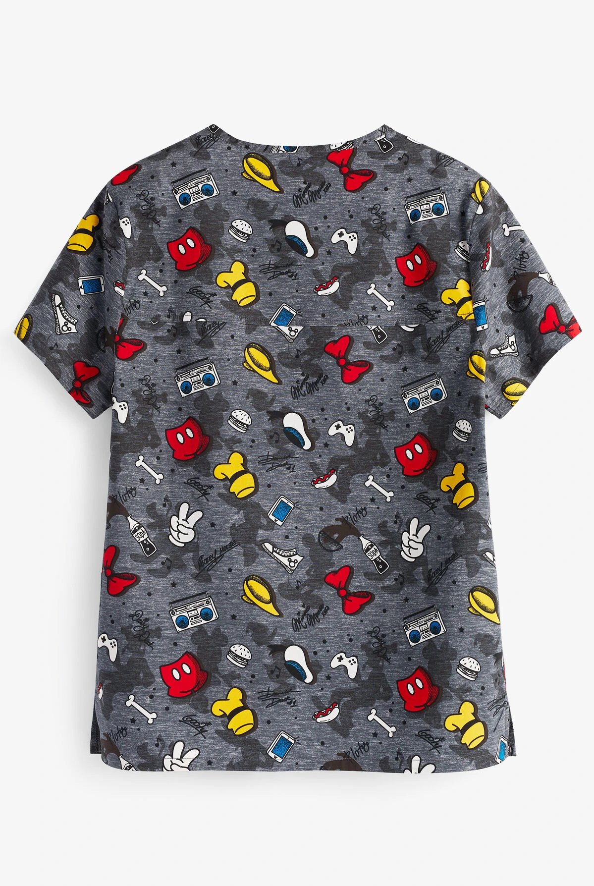 Cherokee Tooniforms Gang Of Six Disney Unisex 4-Pocket STRETCH V-Neck Print Scrub Top - Image 2