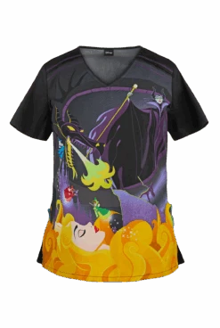 Cherokee Tooniforms Disney Aurora Women's 2-Pocket V-Neck Print Scrub Top