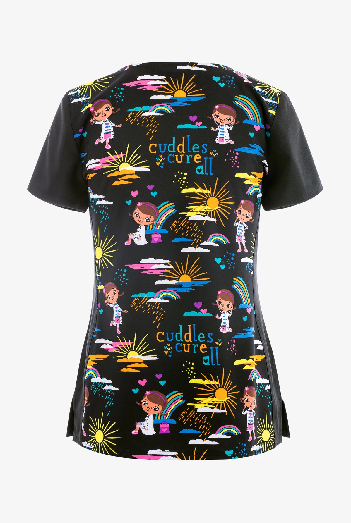 Cherokee Tooniforms Cuddles Cure All Doc McStuffins Women's 3-Pocket STRETCH V-Neck Print Scrub Top - Image 2