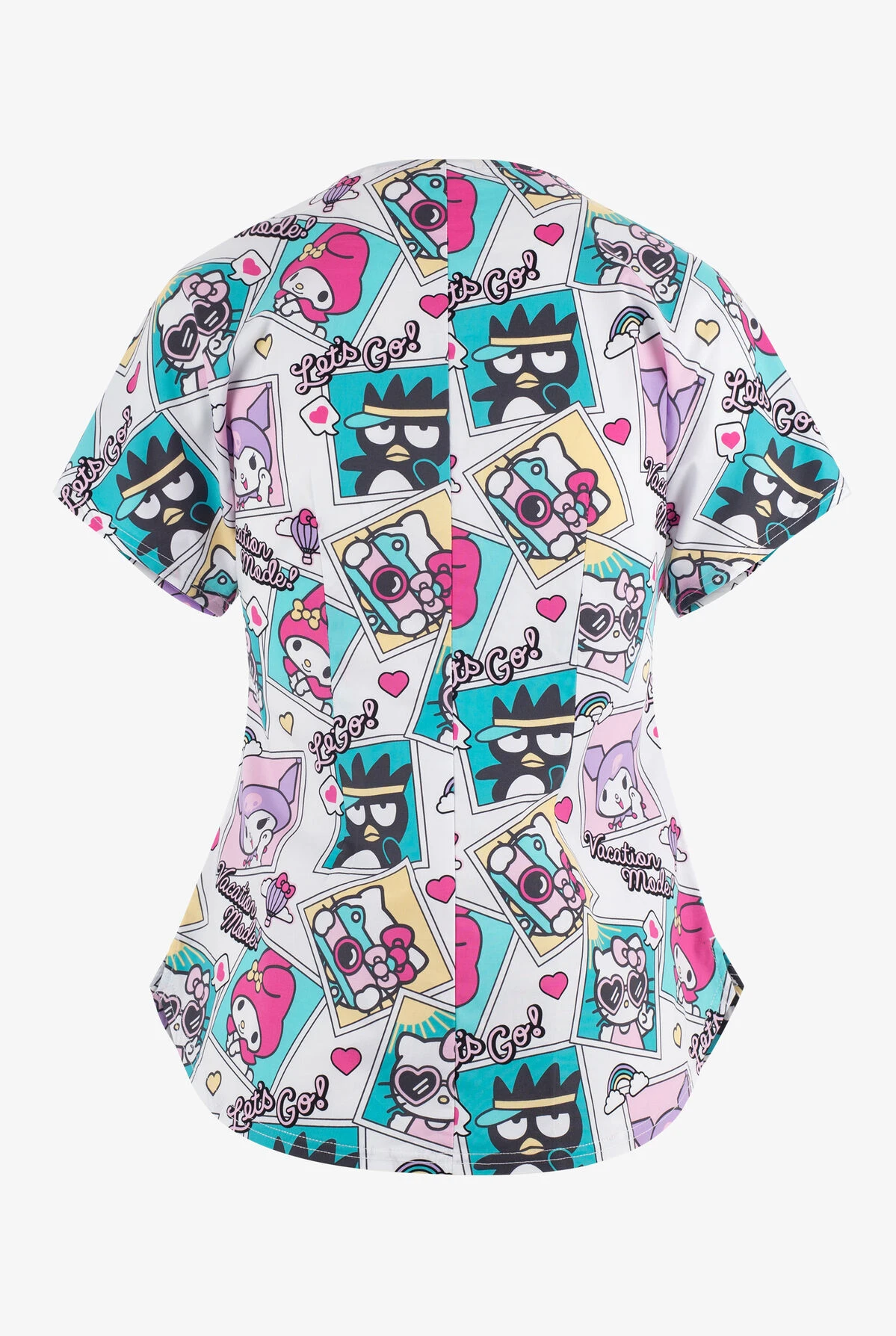 Cherokee Tooniforms Let's Go Hello Kitty Women's 2-Pocket STRETCH Notch Neck Print Scrub Top - Image 2