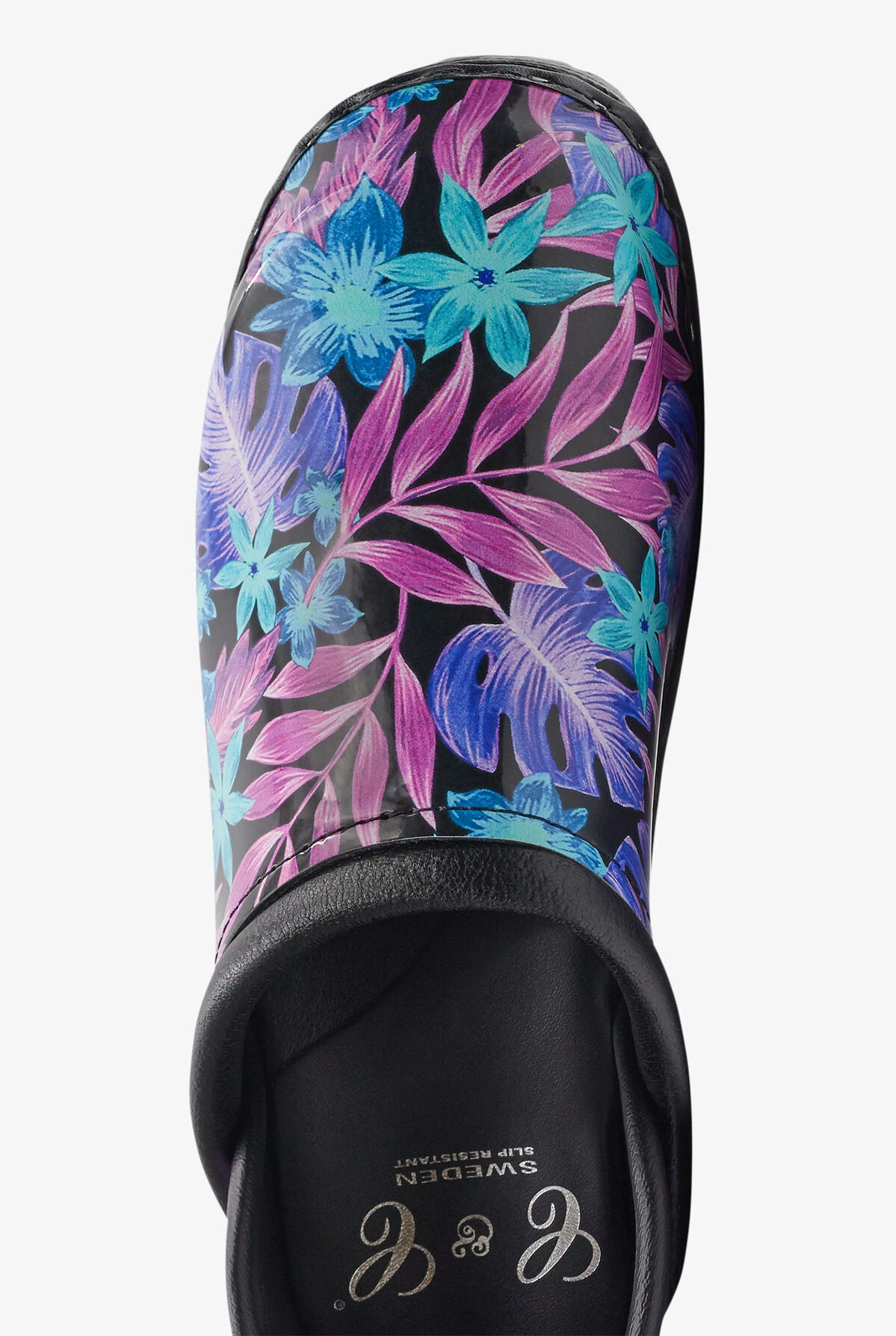 C&C Sweden Women's Floral Luau Black Patent Leather Nursing Clogs - Image 2