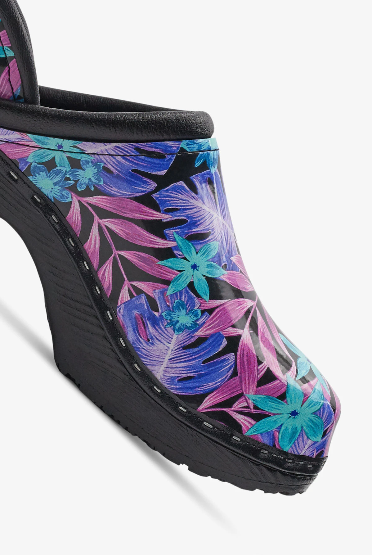 C&C Sweden Women's Floral Luau Black Patent Leather Nursing Clogs - Image 3