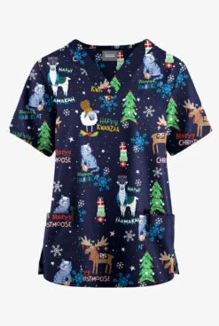 Butter-Soft Originals Chrismahanv Kwanzakah Women's 2-Pocket Classic Fit V-Neck Printed Scrub Top