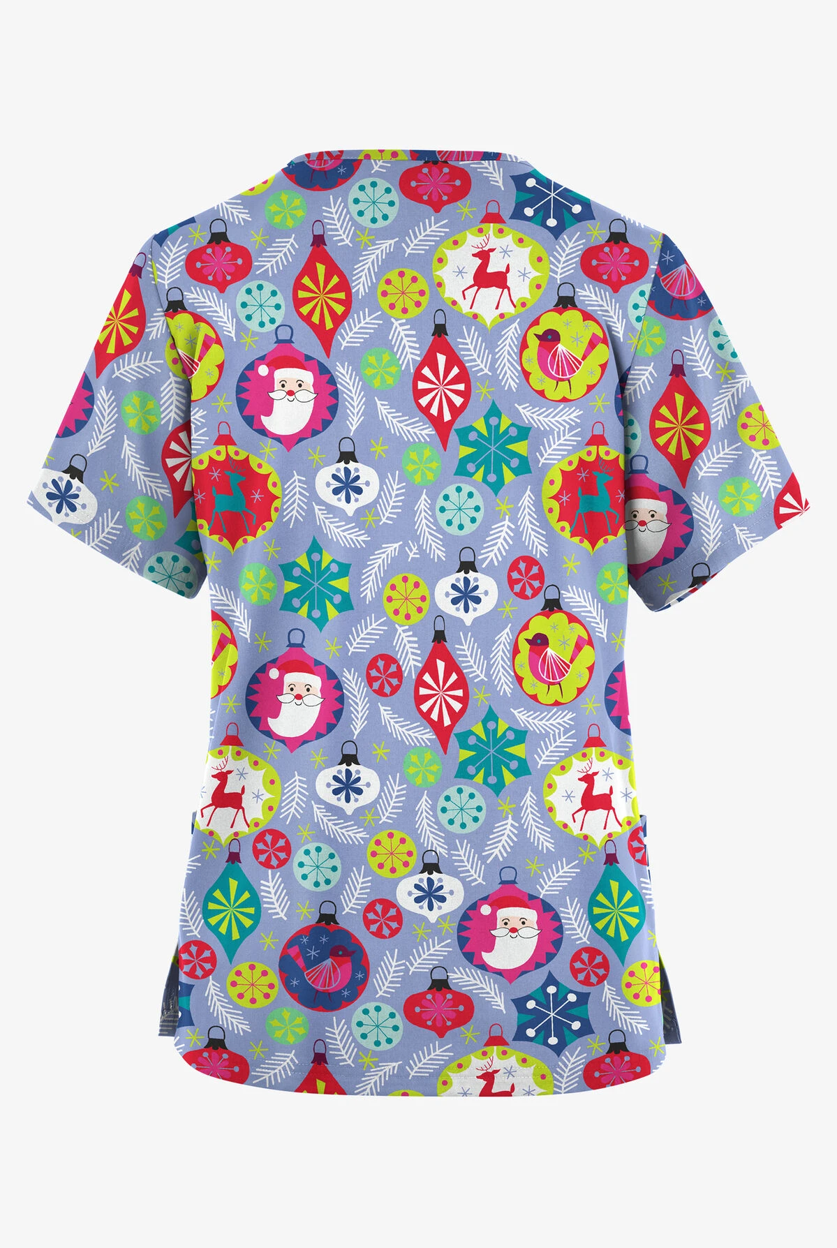 Butter-Soft Originals Jolly Baubles Ceil Women's 2-Pocket Classic Fit V-Neck Printed Scrub Top - Image 2