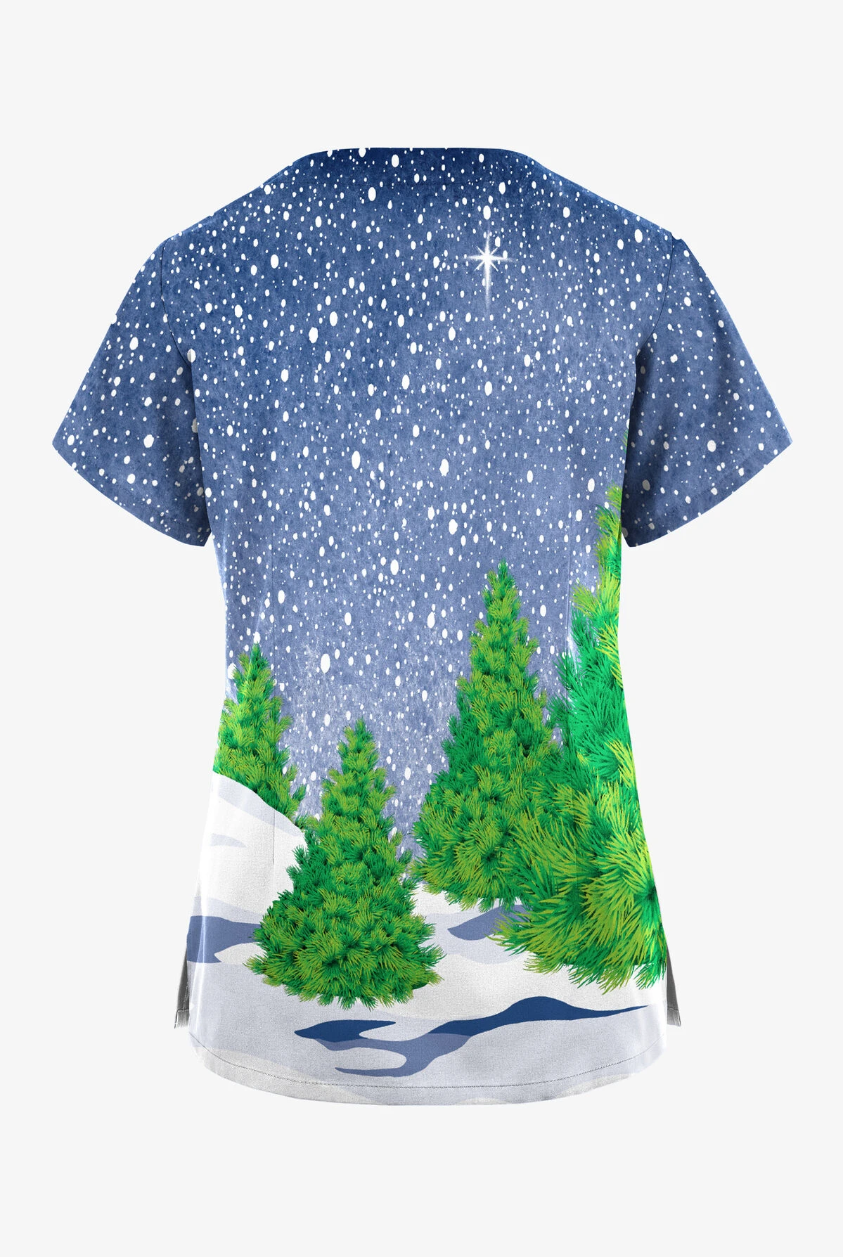 Butter-Soft Originals Festive Snowman Navy Women's 2-Pocket Scallop Neck Printed Scrub Top - Image 2